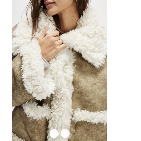 Free People Kiki Sherpa Jacket Coat in Concrete Combo - NWT - Large - Picture 2 of 7